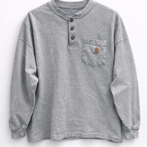 Carhartt XL Gray Long Sleeve Henley Pocket Shirt | Workwear Heavyweight Cotton T